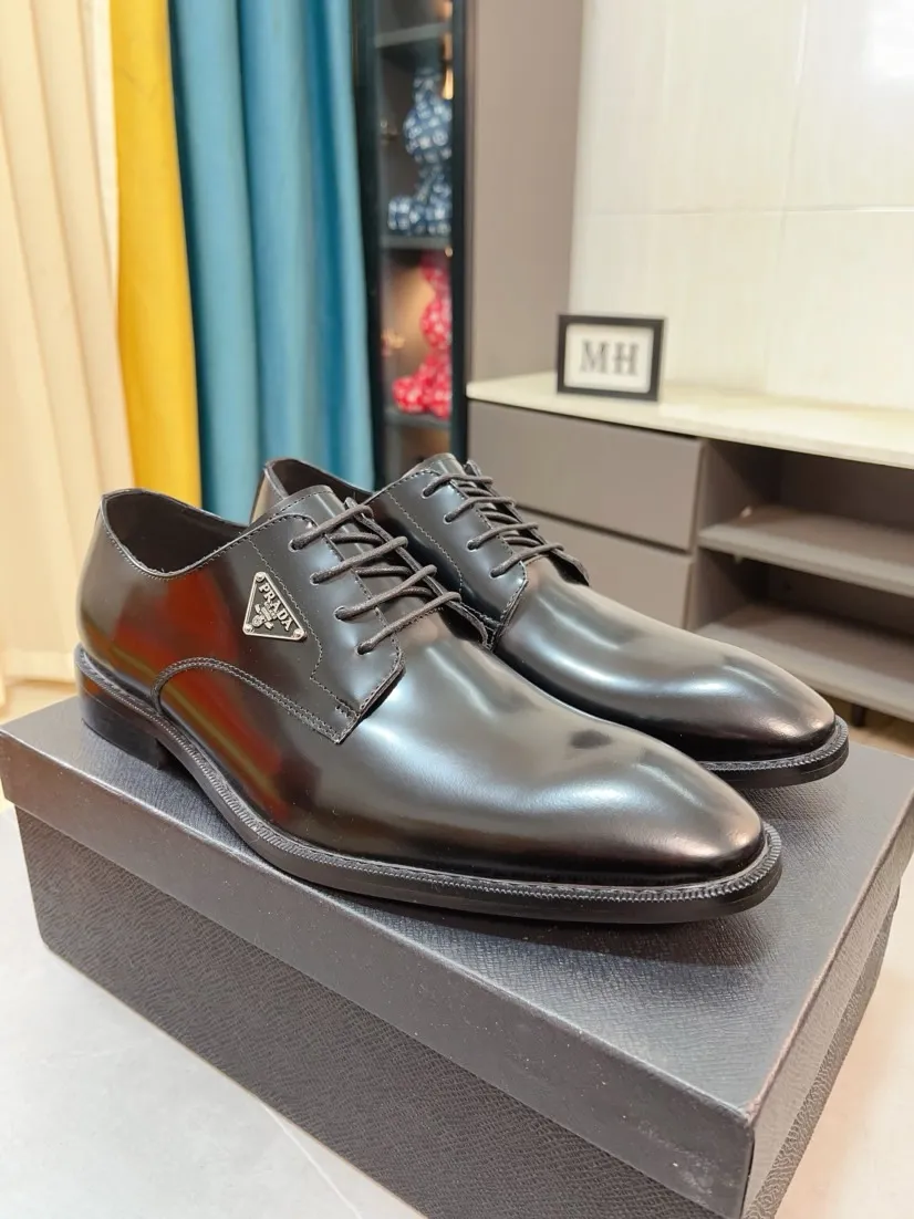 Men's shoes 💰560🌹🌹[Prada leather shoes] Top purchasing agency Original imported Italian custom-made cowhide leather surface, ➕Fully imported water-dyed breathable cowhide lining, original factory special molded sole, super comfortable, size: 38-44